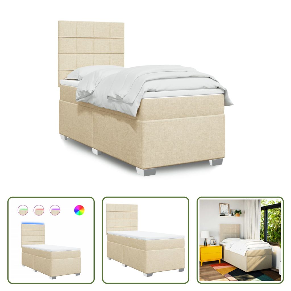 The Living Store Boxspringbett mit Matratze Creme 90x190 cm Stoff
