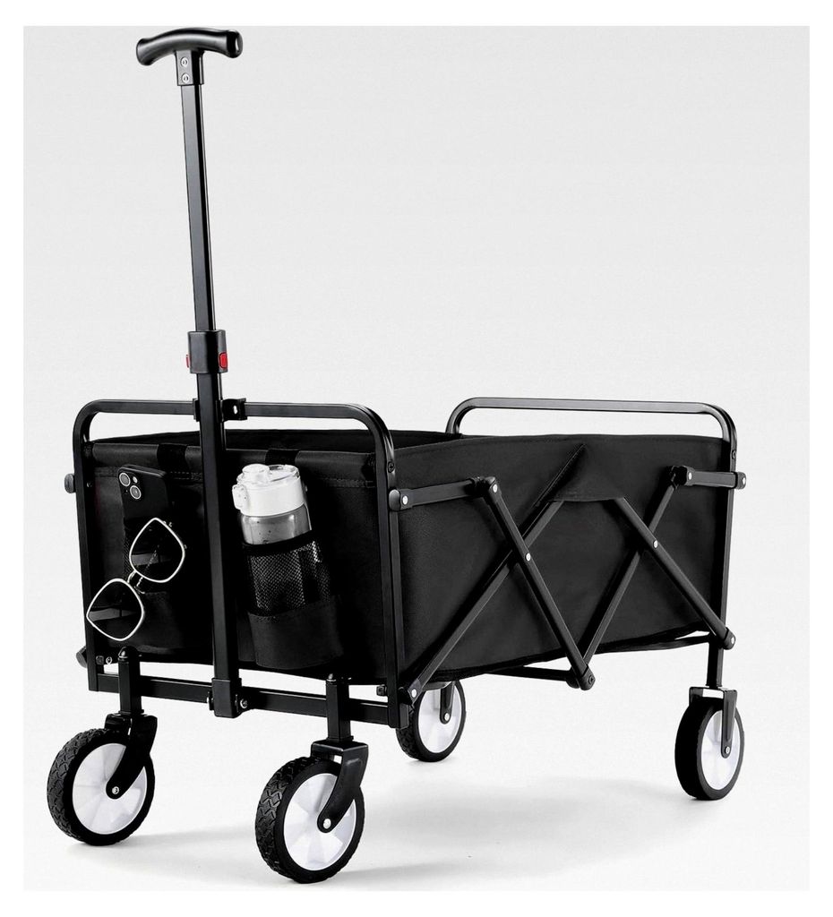 Faltbarer Bollerwagen mit All-Terrain-Rädern, Gartenwagen mit Getränkehalter und verstellbarem Griff, klappbarer Transportwagen für Strand, Gart...