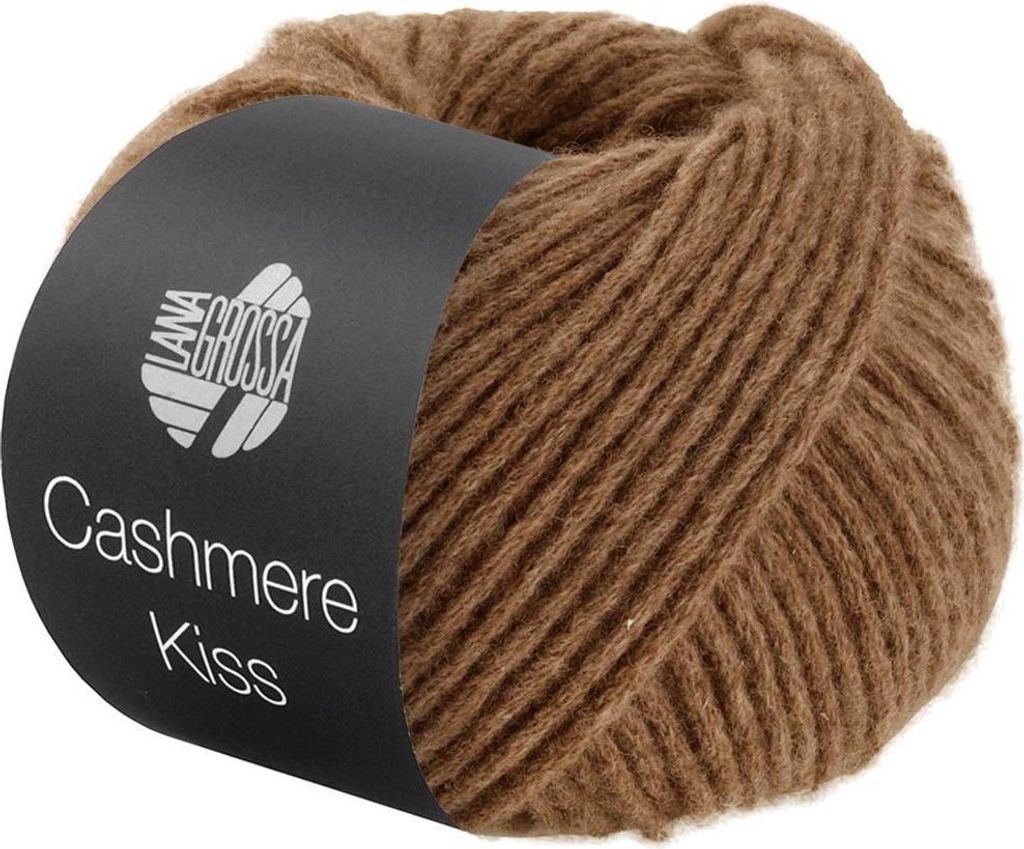A ball of brown yarn with a black label.