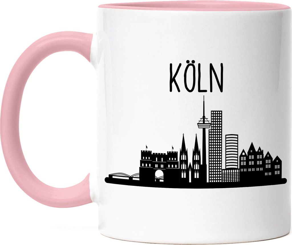 KÖLN Skyline Tasse Rosa Souvenir Andenken Deutsche Großstädte Motiv Stadt Silhouette Geschenkidee Umzug