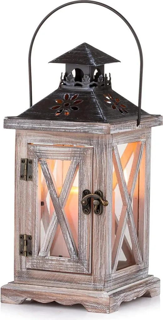 Sziqiqi Lanterna Vintage Decorazione in legno e metallo 28cm Beige antico