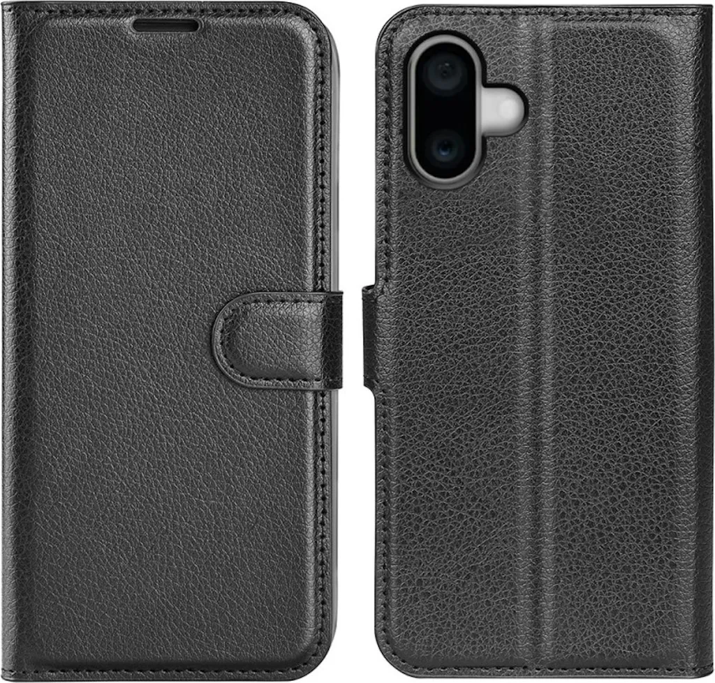 Custodia iPhone 16 Plus Pelle Nera: Cover Libro Protezione 360