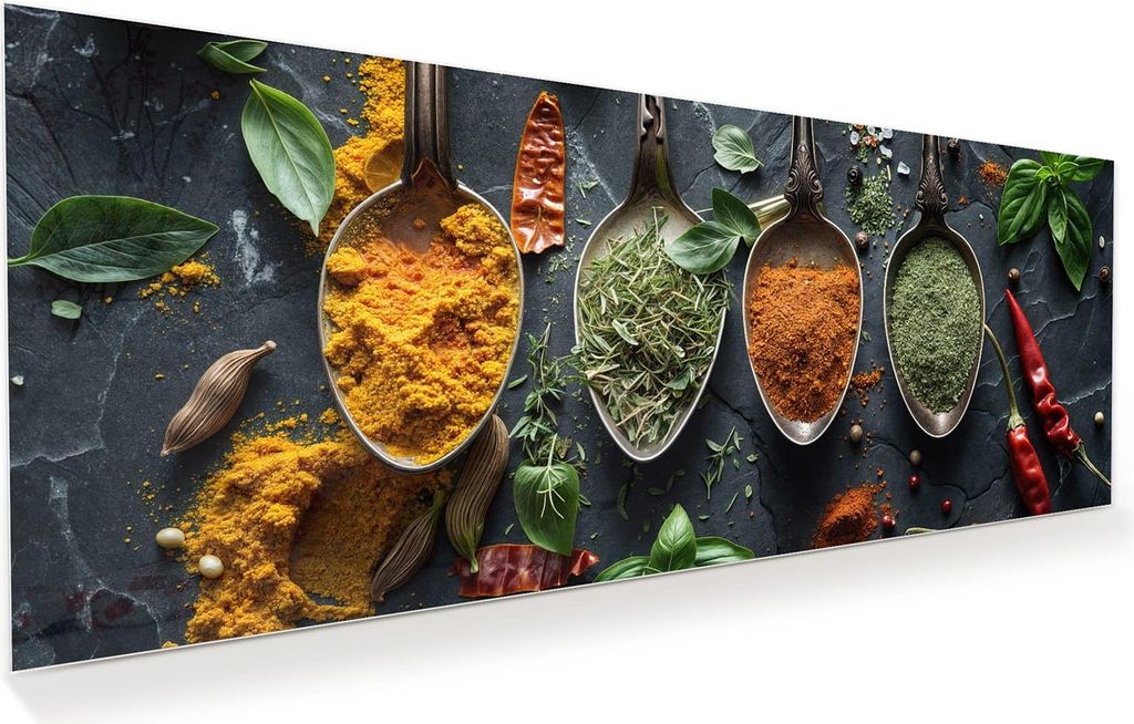 Glasbild 125x50cm in XXL für Wohnzimmer, Schlafzimmer Motiv Kräuter und Gewürze