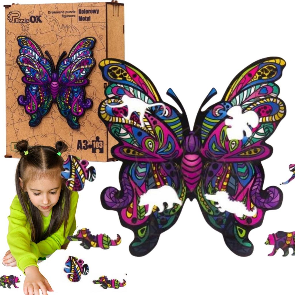 Puzzle Drewniane Układanka Motyl Kolorowy Wzory  Pua3-01235 Zdjęcie produktu 