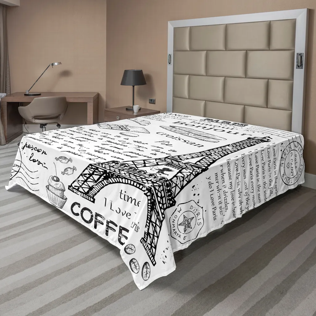 Drap de Lit Thème Paris pour Décoration de Chambre Chic Noir et Blanc XL