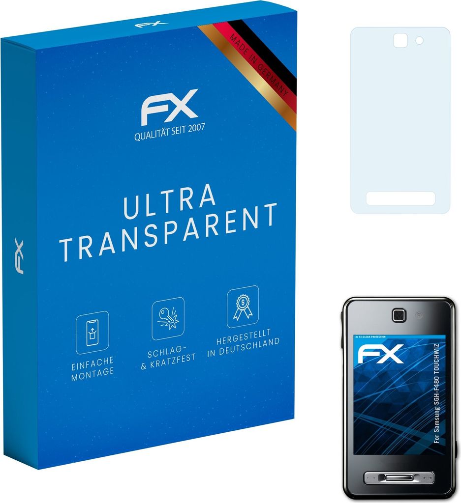 atFoliX FX-Clear 3x Schutzfolie kompatibel mit Samsung SGH-F480 TOUCHWiZ Displayschutzfolie