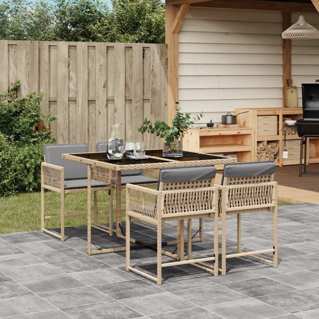 "2026 Promotion" 5-tlg. Garten-Essgruppe - mit Tisch und Stühlen - mit Kissen - Beigemischung Poly Rattan - Gartenmöbelset CC11634