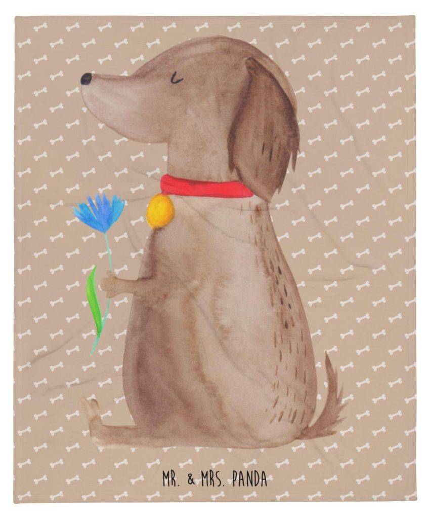 Mr. & Mrs. Panda Decke Hund Blume - Hundeglück - Geschenk, Vierbeiner, Hunde, Kuscheldecke, Sprüche, Tagesdecke, Plaid, Kunstfelldecke, Süß, Be...