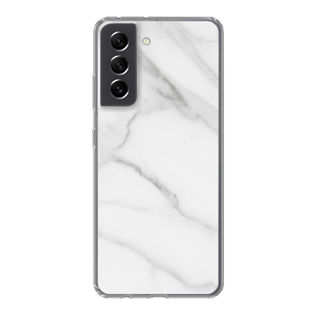 MuchoWow Handyhülle Schutzhülle Hülle für Samsung Galaxy S21 FE Marmor - Strukturiert - Weiß - Grau - Stein - Marmoroptik Silikon Softcase H...