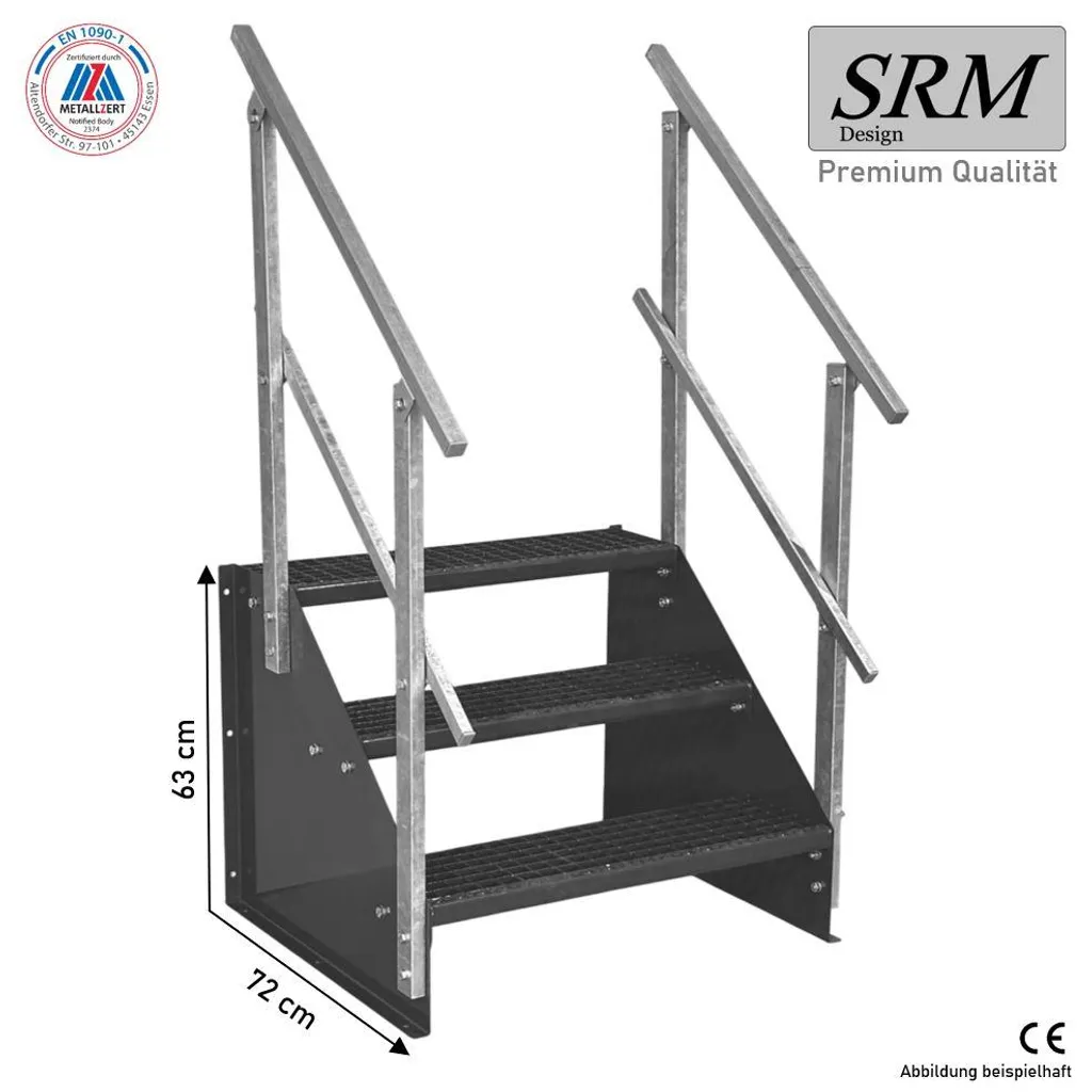 Escalier pour terrasse anthracite autoportant 130 cm double rampe