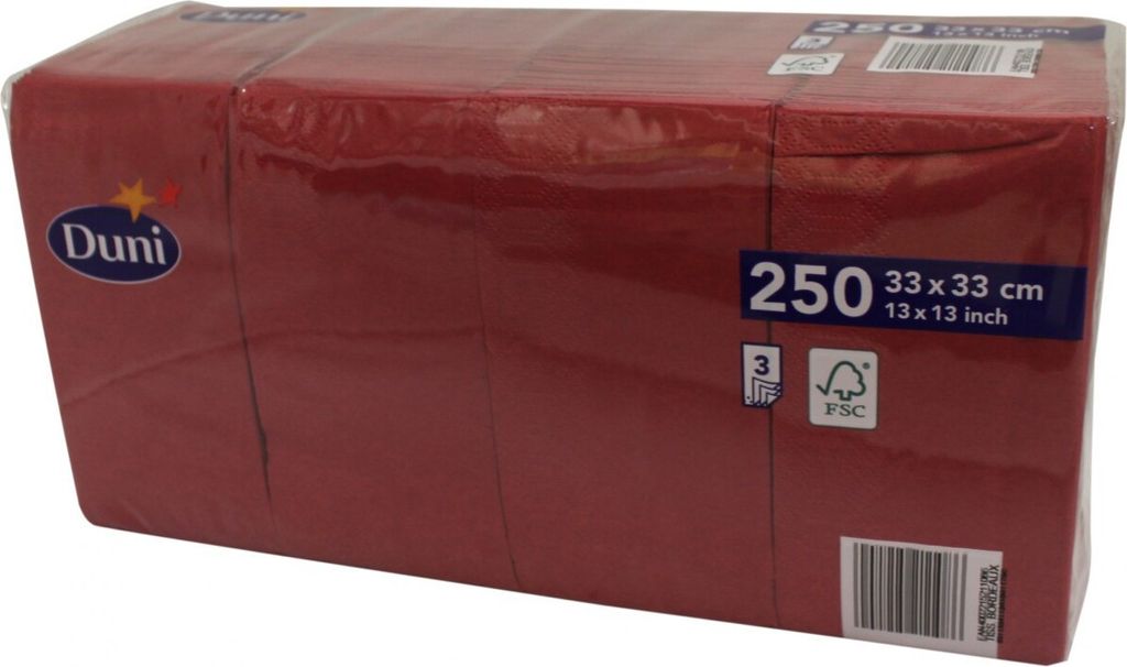 Duni 250 Zelltuch Servietten Bordeaux Tissue 3 Lagig 33x33cm