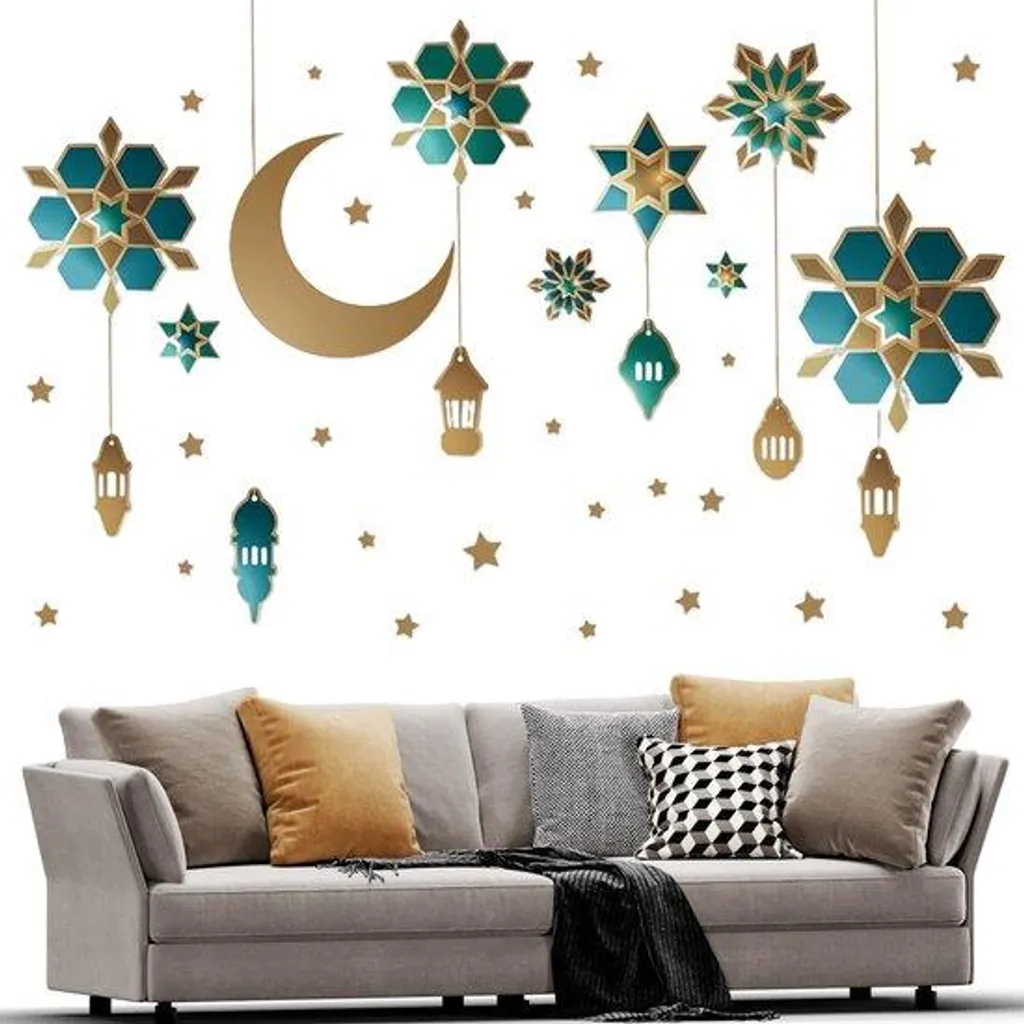 Art mural islamique Eid Mubarak en métal doré pour décoration salon