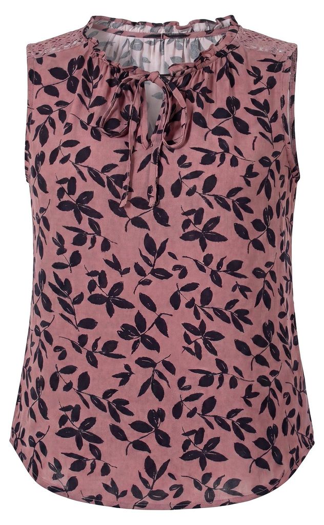 Rotes ärmelloses Top mit Spitze und botanischem Print, Produktbild 