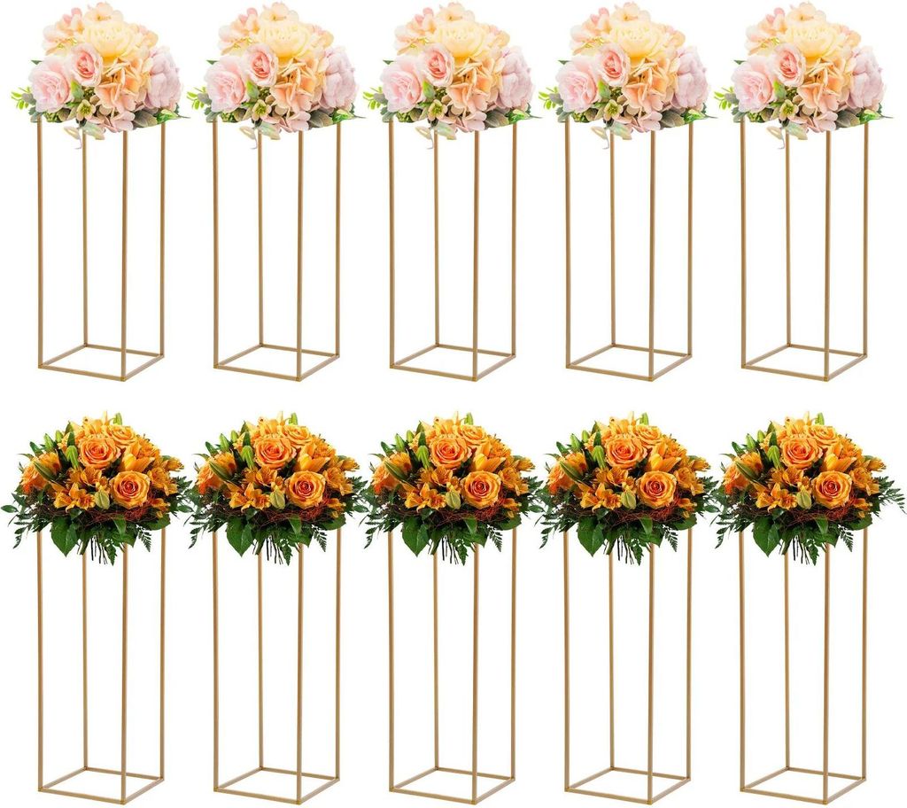 10er Set Bodenvasen - Metall Blumenständer Vase - Geometrische Säulen - 80 cm Höhe - Eisen & Kunststoff - Gold