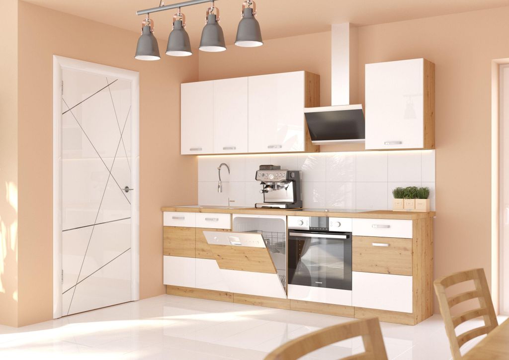 Cucina in rovere Artisan Bianco, 250 cm, linea cucina, Immagine del prodotto 