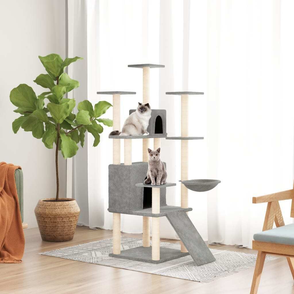 "2026 Promotion" Kratzbaum mit Sisal-Kratzsäulen Hellgrau 154 cm - Kleintier-Ställe CC1964