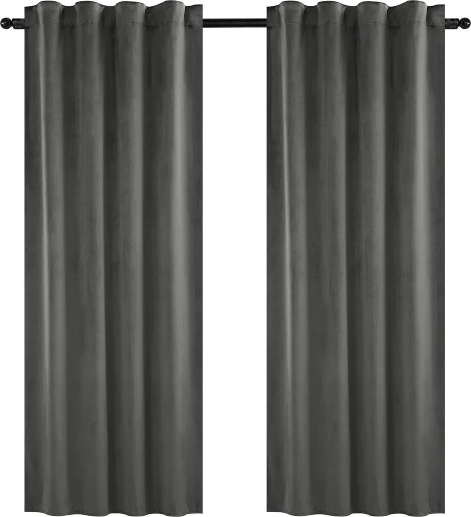 Paire de rideaux occultants gris avec galon fronceur pour fenêtre 80x140 cm