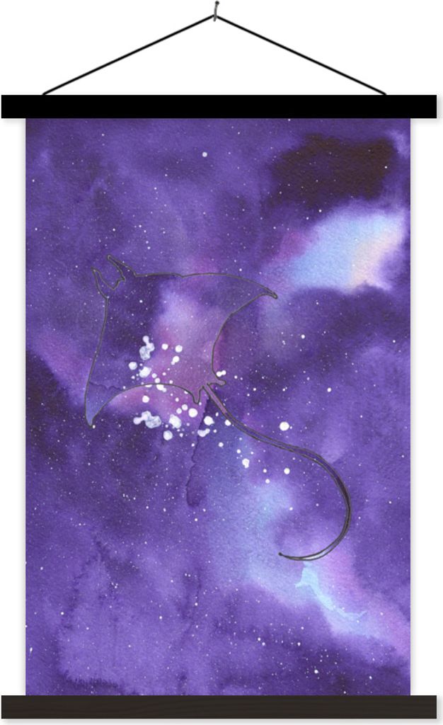 MuchoWow Textilposter Manta - Weltraum - Lila 60x90 cm mit schwarzem Rahmen - Poster Wohnzimmer
