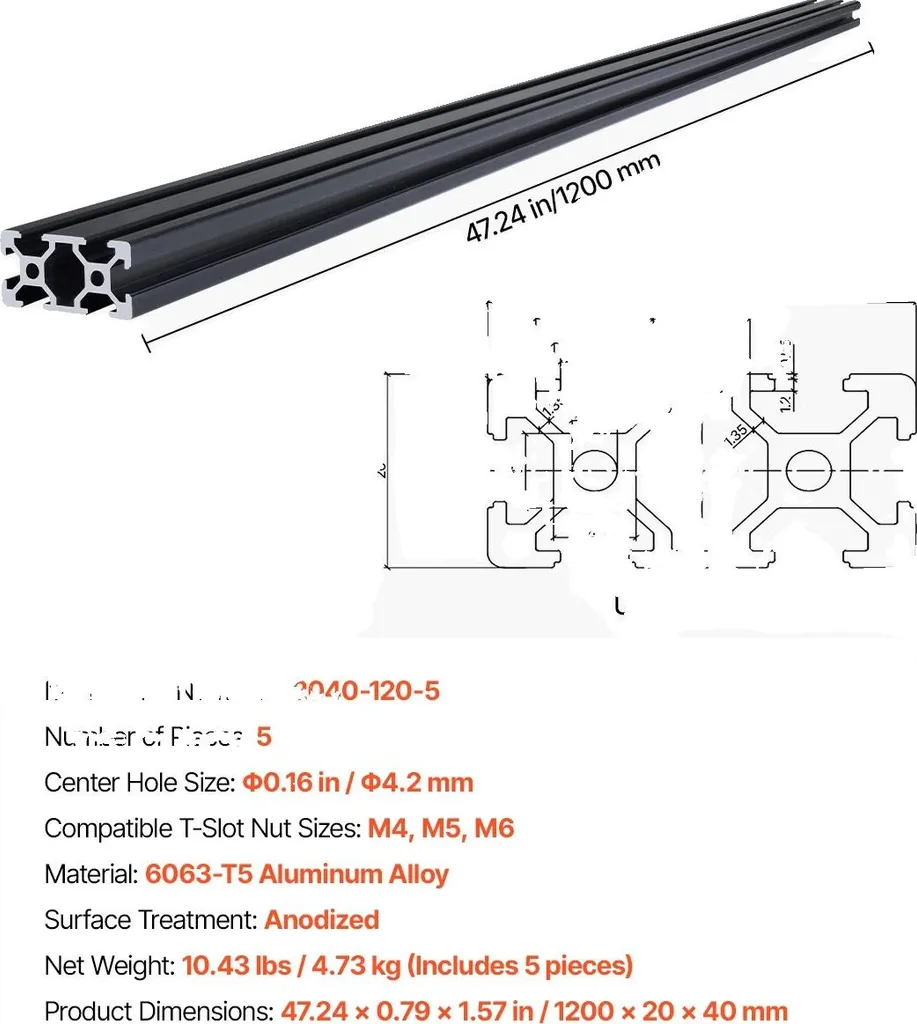 Profilé rail linéaire de précision T-Slot - Longueur 1200 mm - 5 pièces