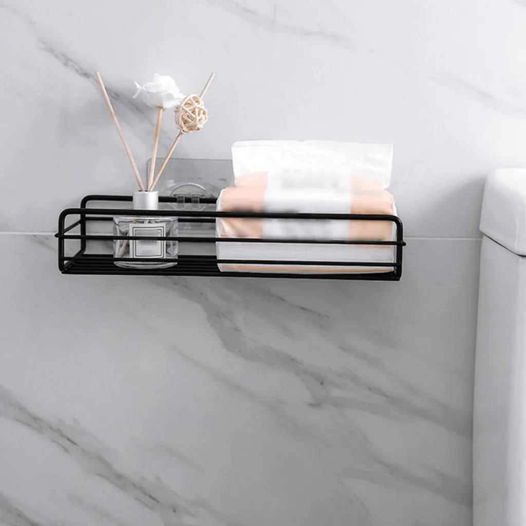 Scaffale da parete per doccia, inossidabile, rettangolare, scaffale portaoggetti per bagno, organizer per cucina, balcone, nero