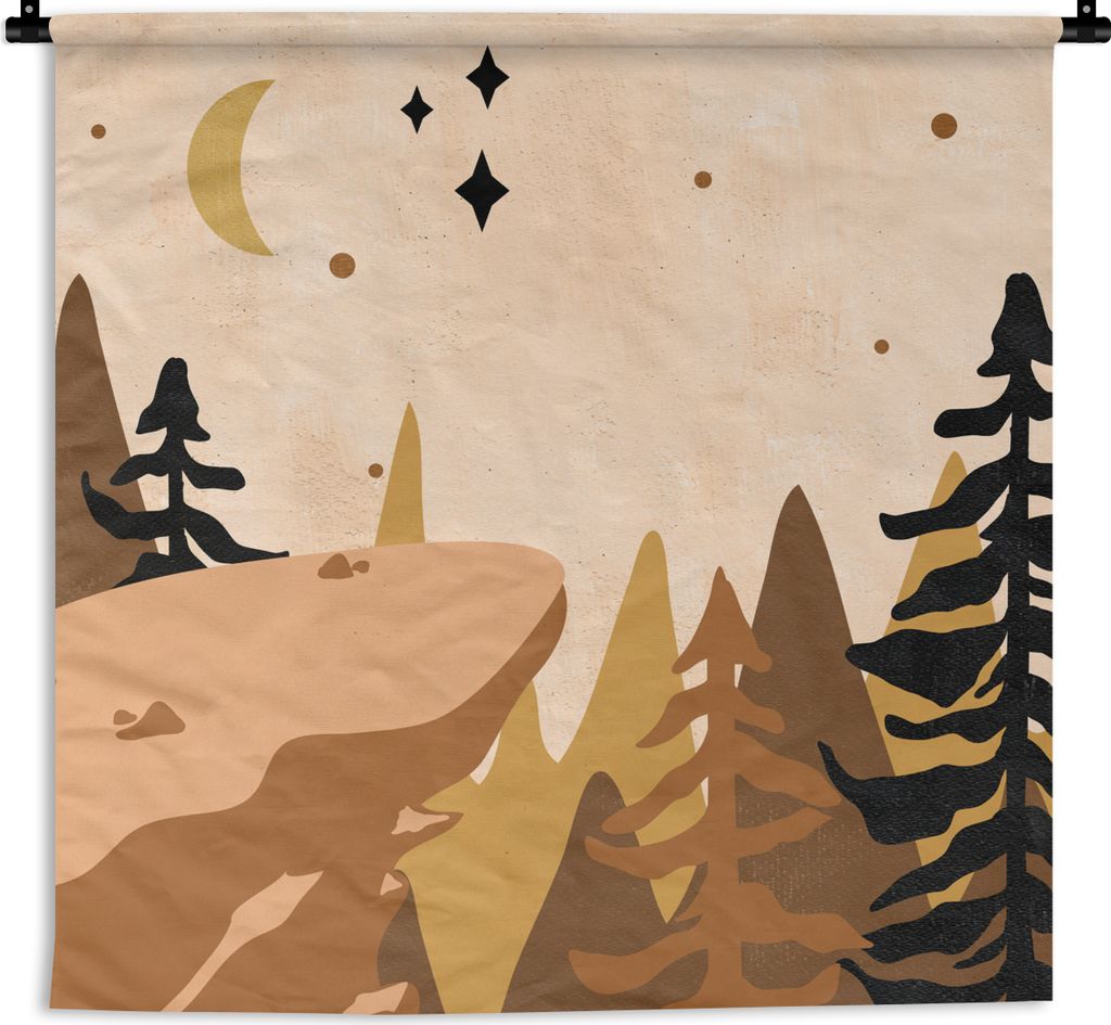 MuchoWow Wandteppich Wandbehang Wald - Böhmisch - Sterne - Mond 120x120 cm Tapisserie Dekoration Wandtuch - Modern - Baumwollgewebe