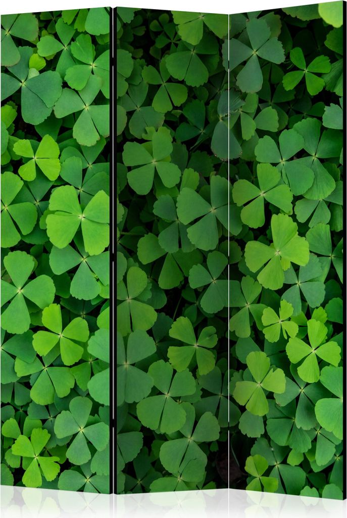 3-teiliger Doppelseitiger Vlies Paravent - Green Clover 135x172 cm Blätter b-B-0108-z-b