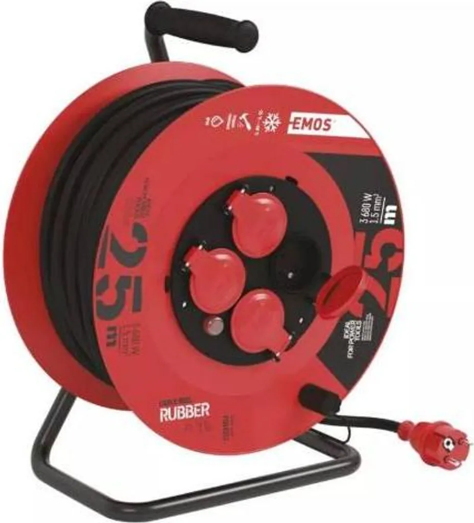 Rallonge électrique 50m 230V avec bobine et 4 prises en caoutchouc noir