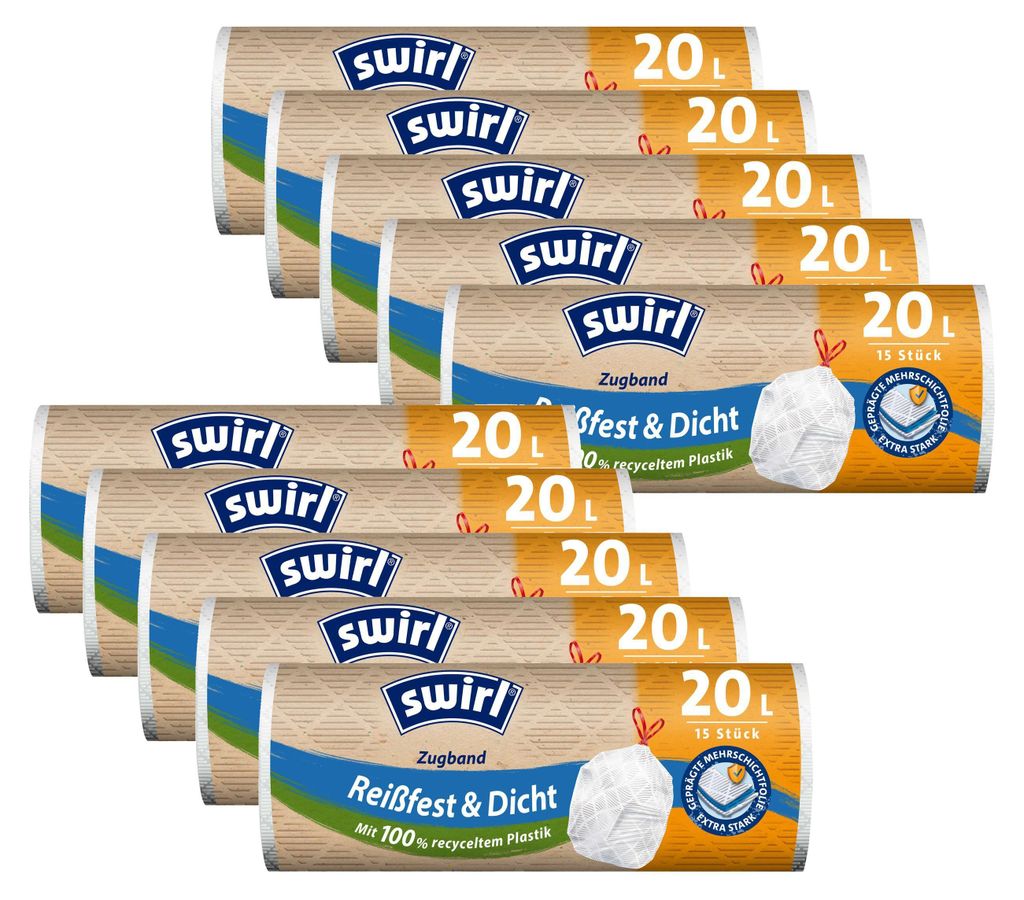 10x Swirl Zugband Müllbeutel 20L ( 15 stk./Rolle ) Produktbild 