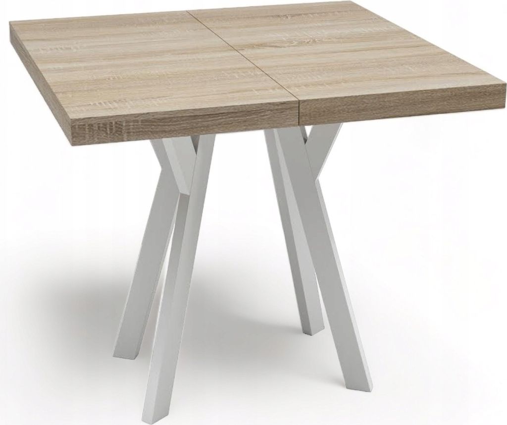 Weißer quadratischer Tisch SONOMA 90x90 erweiterbar auf 190