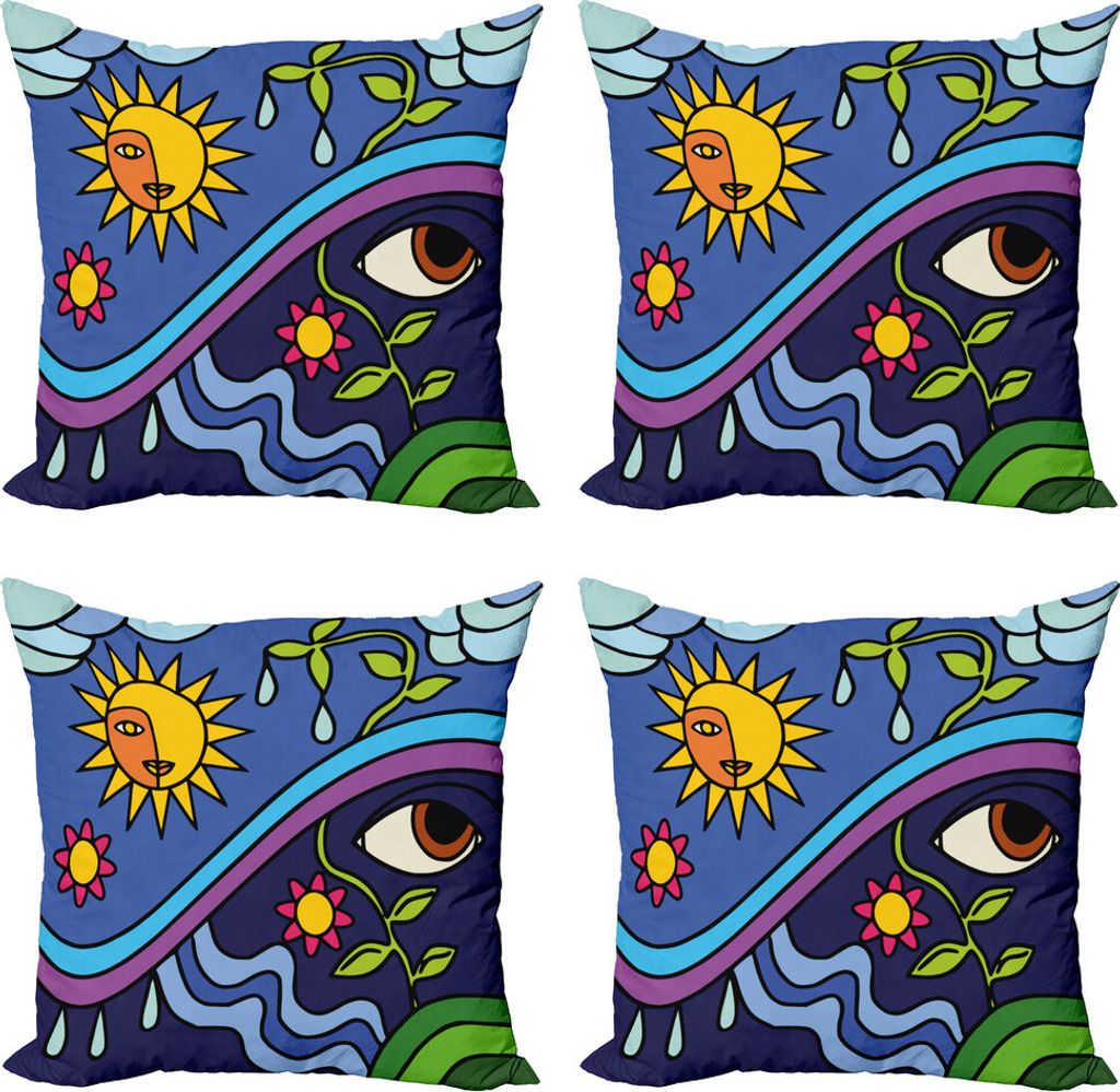 ABAKUHAUS Abstrakt Kissenbezug Set (4 Stück), Sunny Natur Blumen, Moderner Doppelseitiger Digitaldruck, 45 cm x 45 cm, Mehrfarbig