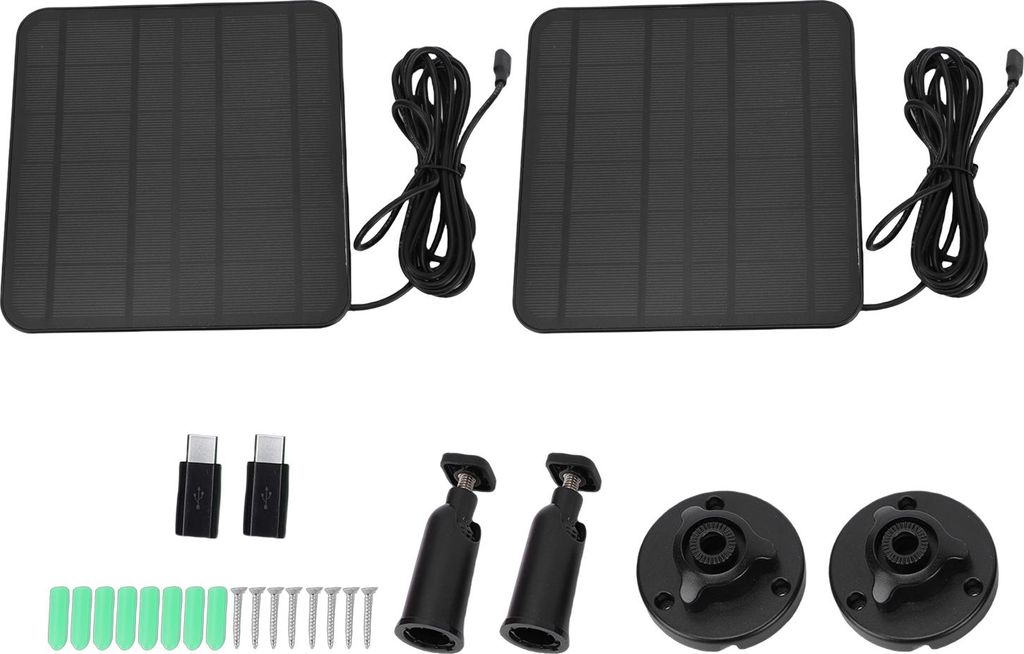 2 Stück 12-W-Solarpanels für Sicherheitskameras, Solarladegerät, IP65 wasserdicht, Micro-USB-Anschluss, 360° verstellbare Halterung, 3 m Kabel
