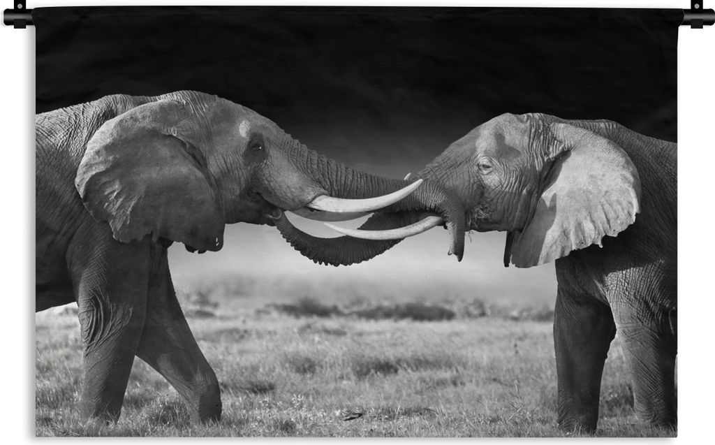 MuchoWow Wandteppich Wandbehang Elefant - Tiere - Schwarz und weiß - Porträt - Landschaft 60x40 cm Tapisserie Dekoration Wandtuch - Wanddekorat...