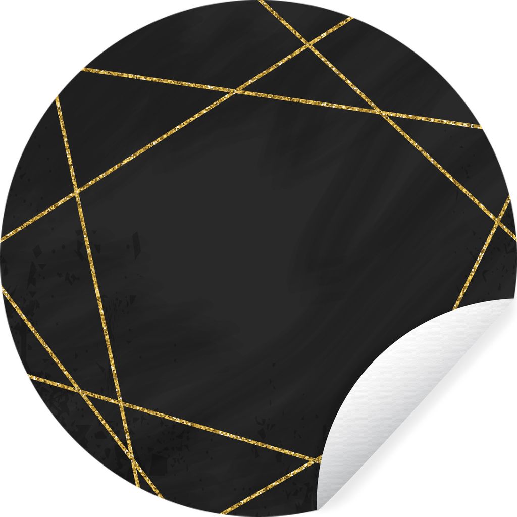 MuchoWow Runde Wandtattoo - Wandsticker Tapete Aufkleber Geometrisches Muster aus goldenen Linien auf schwarzem Hintergrund Ø 30 cm Selbstkleben...