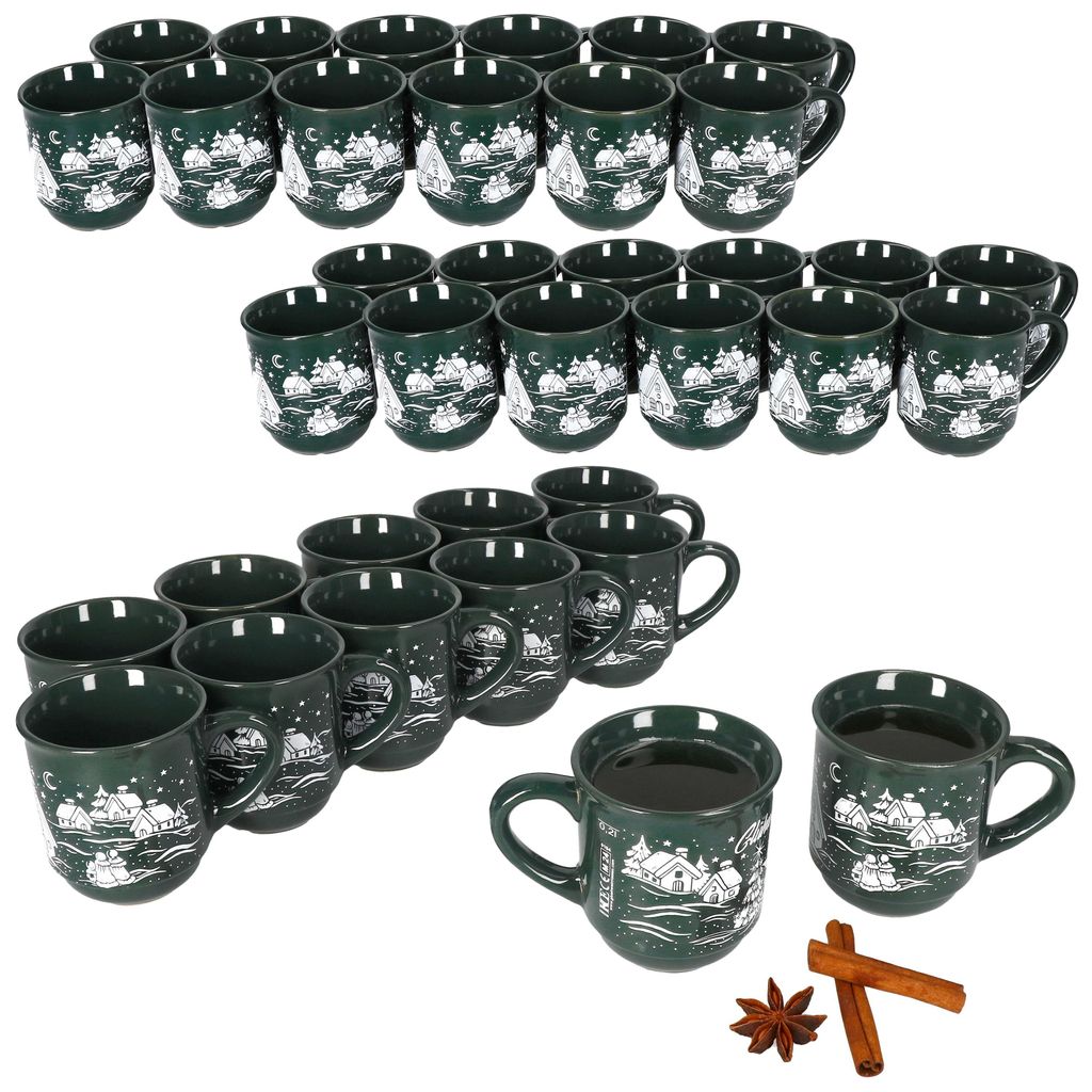 36x Glühweinbecher 0,2L grün Weihnachtslandschaft Keramik Produktbild 