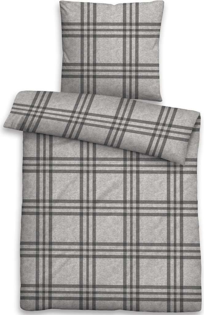 Biberna Melange Flanell Bettwäsche Karo sturmgrau 135x200 cm + 80x80 cm