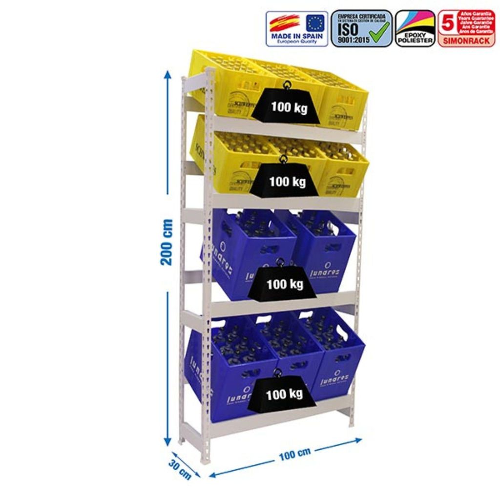 Simonrack Getränkekistenregal SIMONBOTTLE 4 8425437087882 weiß 100,0 x 30,0 x 200,0 cm