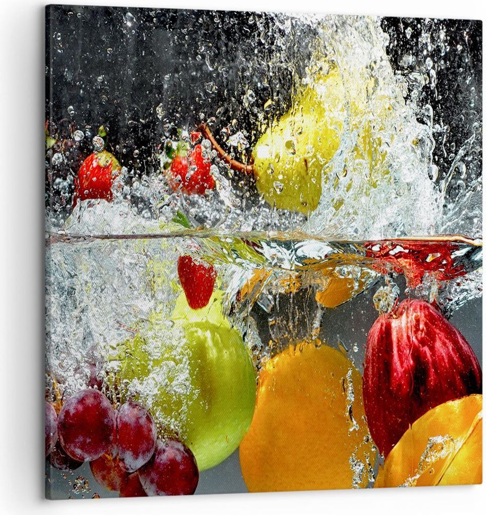 Bild auf Leinwand - Leinwandbild - Früchte Wasser Spritzer Essen - 50x50cm - Wand Bild - Wanddeko - Leinwanddruck - Bilder - Kunstdruck - Wanddeko...