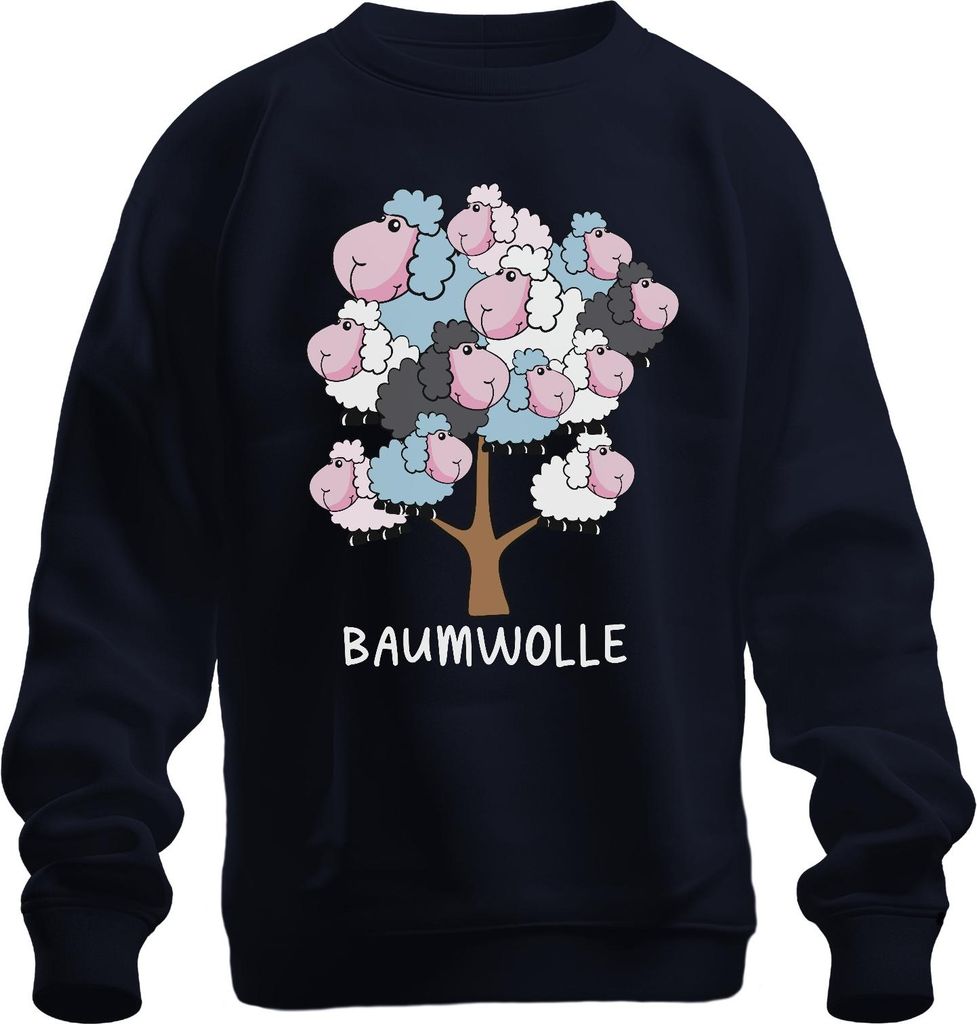 Baumwolle Schafbaum Cartoon Baumwollbaum Schafe Bauernhof Humor Uni Sweatshirt Pullover, Navy, S