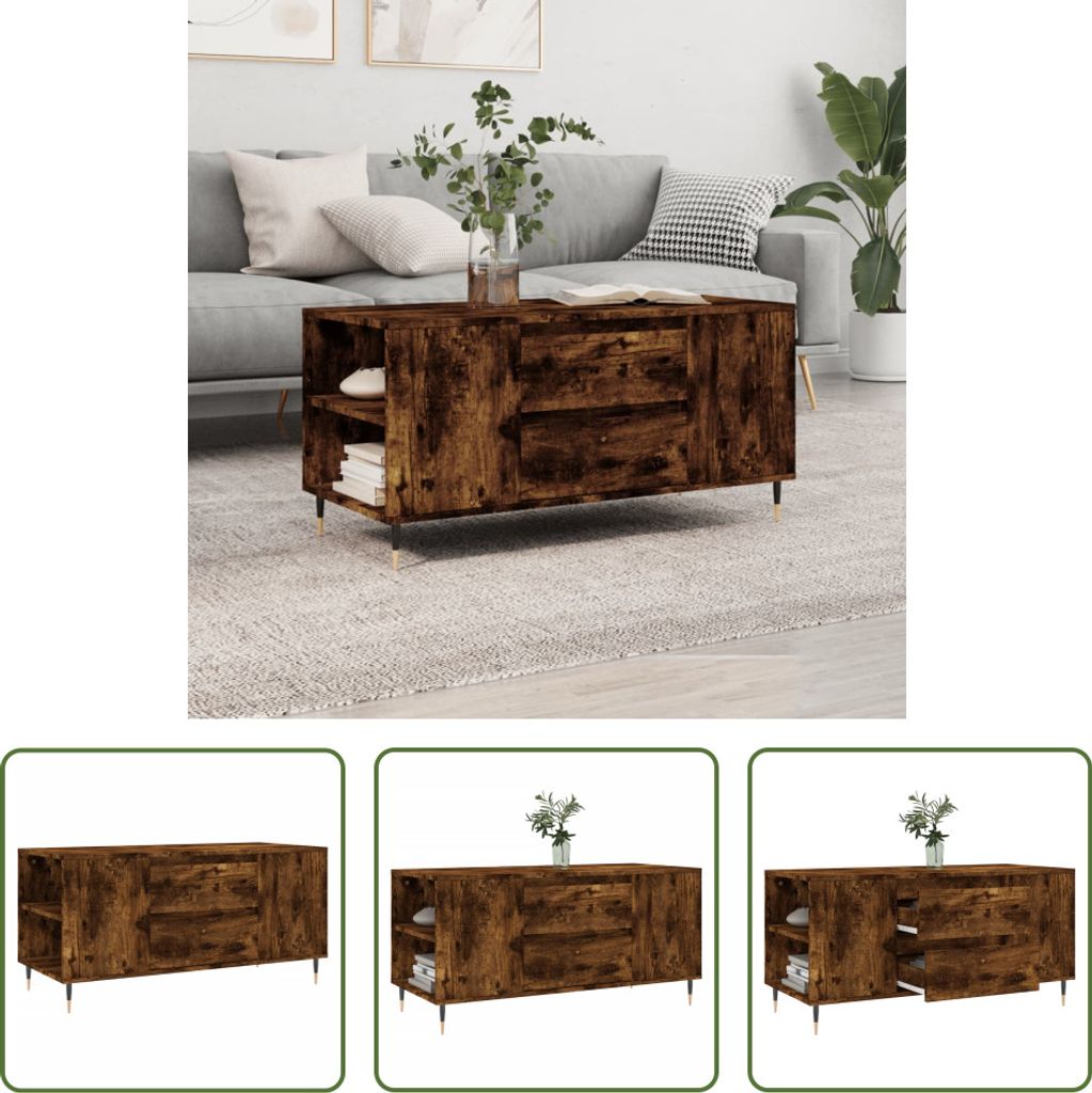 The Living Store Couchtisch Räuchereiche 102x44,5x50 cm Holzwerkstoff