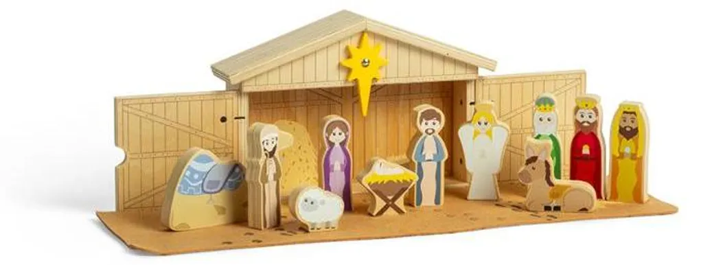 Crèche de Noël en bois naturel - Figurines peintes à la main Bigjigs