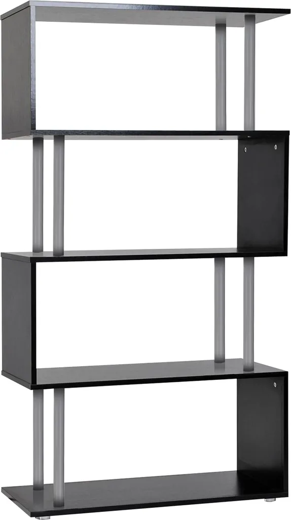 Bibliothèque étagère design contemporain en S 4 niveaux noir HOMCOM