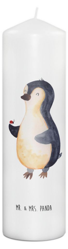 Mr. & Mrs. Panda Kerze Pinguin Marienkäfer 29 x 8 cm XL - Weiß - Geschenk, Wunder, Glück, Erinnerungskerze, Liebe, Kleine, Wachskerze, Aufmerksa...