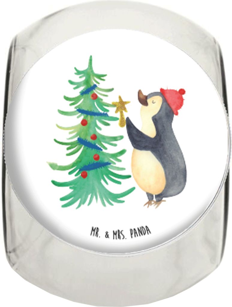 Mr. & Mrs. Panda Bonboniere Pinguin Weihnachtsbaum XL 2000ml - Weiß - Geschenk, Weihnachten, Aufbewahrungsdose, Frischhaltedose, Glasdose, Winter,...