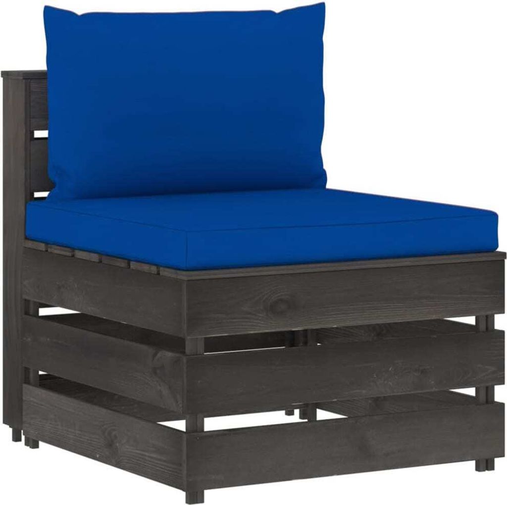 Modulares Mittelsofa mit Kissen Grau Imprägniertes Holz