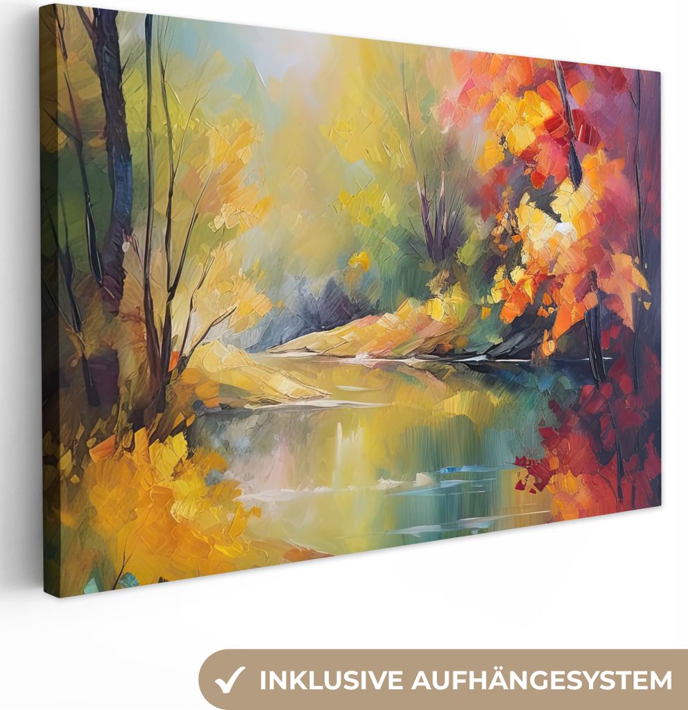 OneMillionCanvasses - Leinwandbilder - 140x90 cm, Landschaft - Ölgemälde - Fluss - Farbenfroh, Wandbilder Kunstdruck Wanddekoration - Foto auf ...