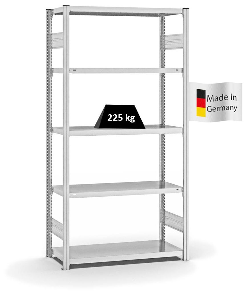PROREGAL Fachbodenregal Stecksystem MAGNUS Germany | HxBxT 200x100x40cm | 5 Ebenen | Fachlast 225 kg | Beidseitig nutzbar | Lichtgrau
