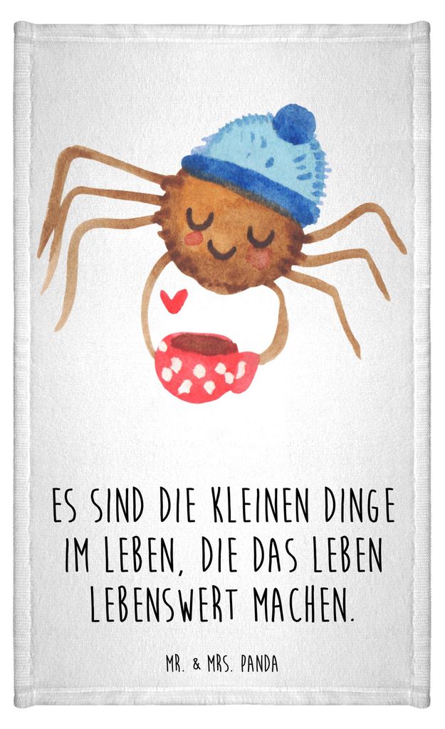 Mr. & Mrs. Panda Handtuch Spinne Agathe Kaffee - Weiß - Geschenk, Gästetuch, Lebensweisheiten, Morgen, buntes, Morgenmuffel, Weiser Spruch, stoff...
