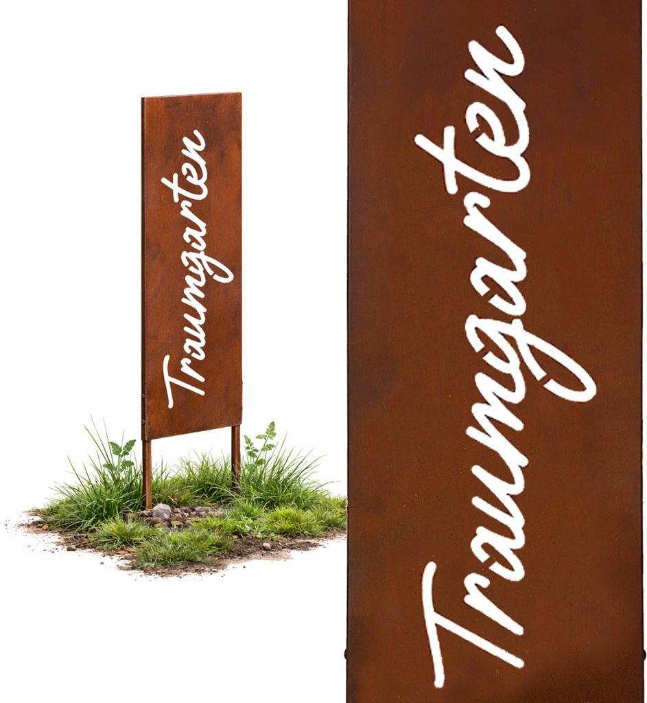 Relaxdays Edelrost Gartendeko, Traumgarten, HB: 85x28 cm, Gartenstecker wetterfest, rustikal, zum Stecken, Eisen, braun