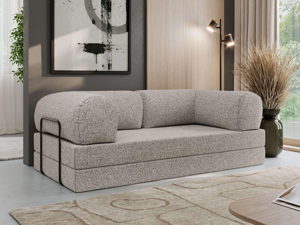 MKS MEBLE Schlafsofa 3-Sitzer ORSETTO 200 cm Sofa mit Schlaffunktion & Metallrahmen Modernes Design Ausziehcouch, HR-Schaum - Hellgrau Strukture
