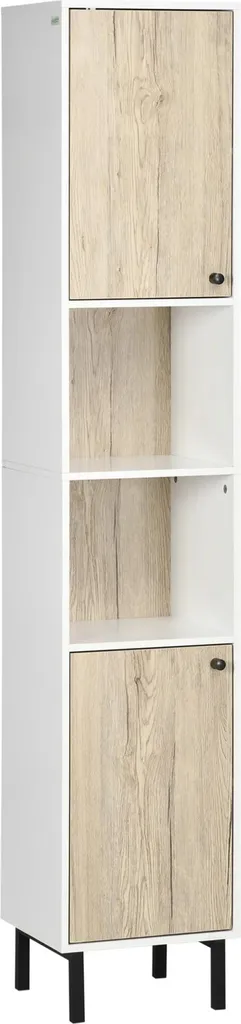 Colonne de salle de bains 169 cm en mélamine et acier blanc et bois